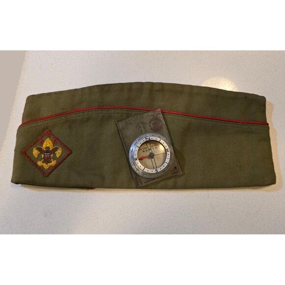 Vintage 1940s–50s Boy Scouts of America Cub Scout Cap & Silva System Compass BSA - Picture 1 of 8